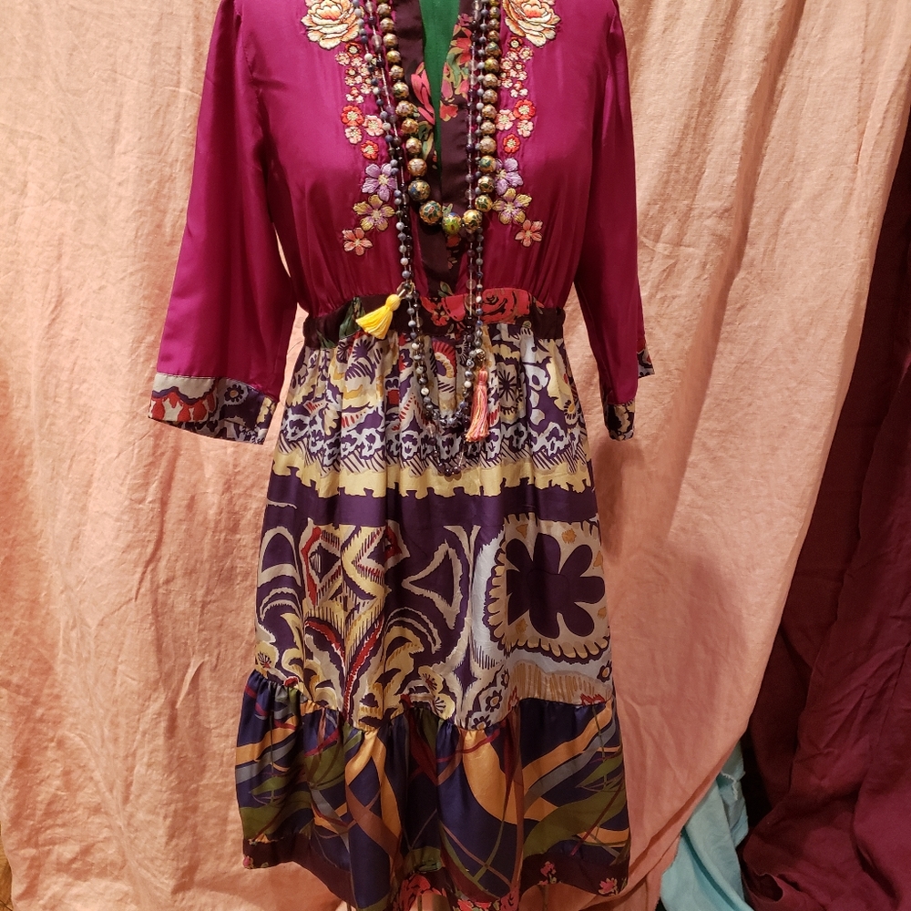 COPY - Johnny Was Silk Embroidered Tunic Dress S